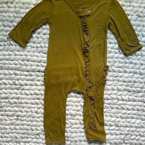 Posh Peanut Olive Ruffled Zipper One Piece